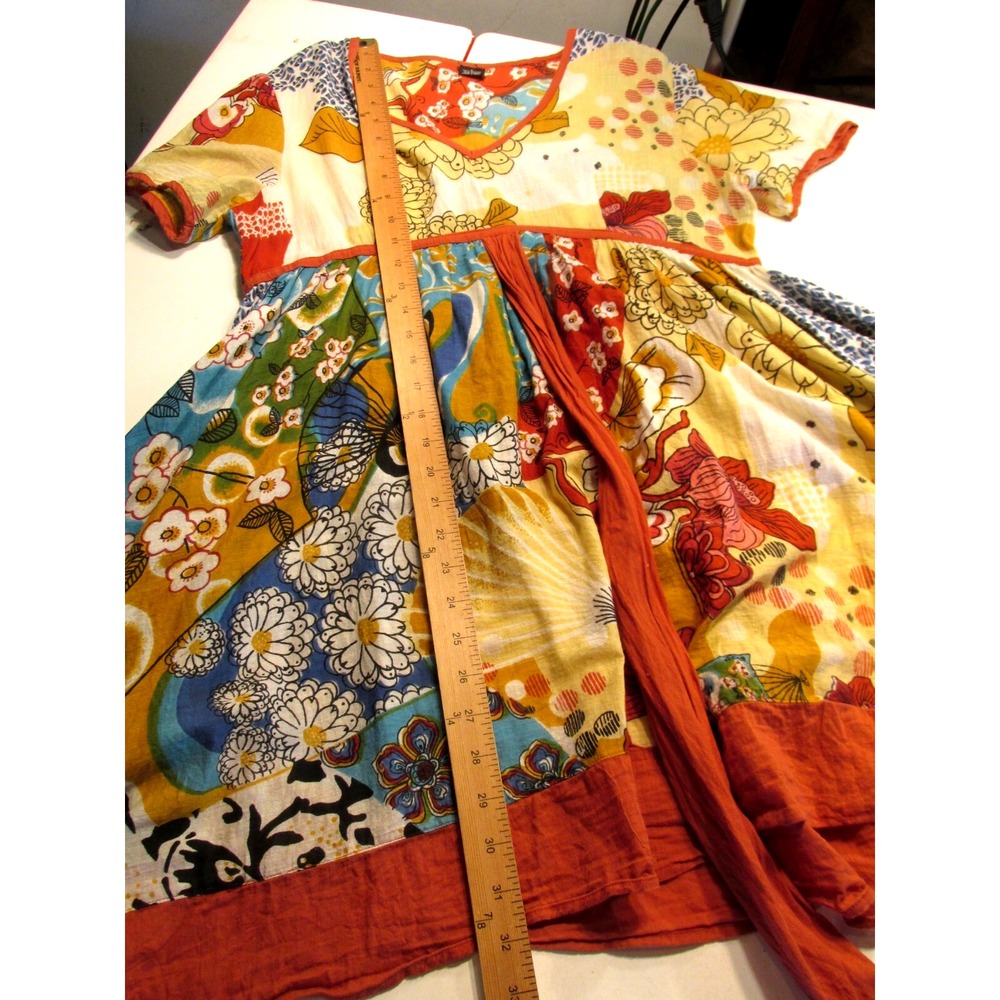 Tunic Top Boho Patchwork Women Large Multicolor Flowy Whimsical Cotton Hippie - Picture 8 of 10